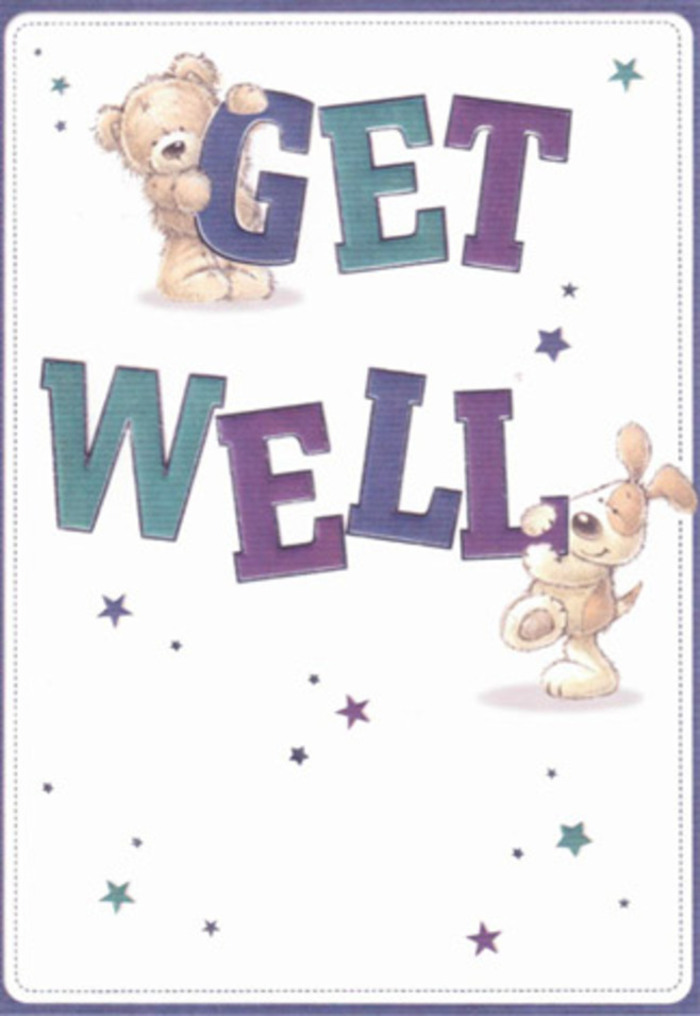This heartwarming get well card scene, reminiscent of Swiss Cottage's caring neighbourhood feel, radiates nurturing support through its friendly animal duo and playful design. A soft, golden teddy bear and a floppy-eared puppy are illustrated with such inviting, downy textures it's easy to imagine their comforting embrace-a sensation not unlike receiving a bespoke bouquet from a Swiss Cottage florist. Star motifs, twinkling in plucky shades of blue and purple, are scattered with an effortless grace across the gentle background, recalling glimpses of starlit skies above quiet local terraces or a stroll through nearby parks after dusk. The message, delivered in bold, confident aquas and violets, anchors the piece with a reassuring clarity much like the community's supportive spirit. There's a palpable sense of thoughtful placement-every stroke, every hue intentionally chosen to soothe and uplift, little joys woven together with the artistry of a hand-tied floral arrangement. Sending this card alongside a fresh bouquet becomes a complete gesture of comfort, well-suited for sharing kindness and encouragement within Swiss Cottage's vibrant community.