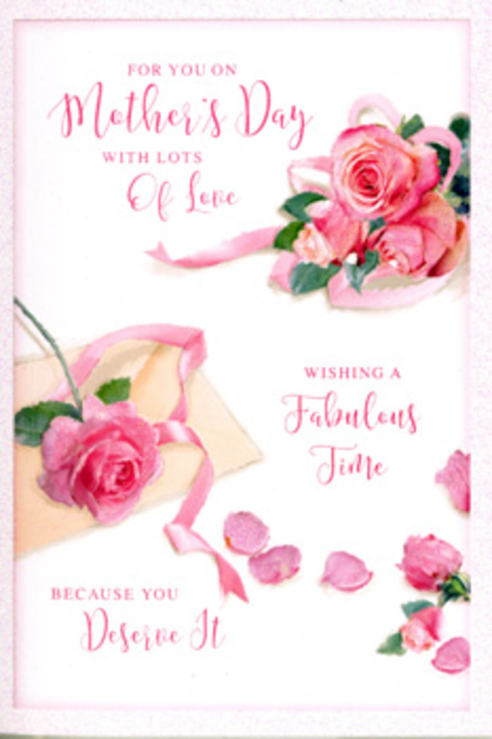 This Mother's Day card is designed like a quiet, romantic vignette, as if someone in Swiss Cottage had taken a bouquet of pink roses and lovingly laid it out to capture its beauty in a single, tender moment. Across a softly glowing white background, clusters of pink roses rest in a relaxed yet deliberate arrangement, some grouped closely together while others are positioned slightly apart, giving the entire scene a natural, unforced rhythm. The roses themselves are portrayed in all their layered splendour: petals fold and curl with lifelike softness, overlapping in concentric circles that draw the gaze gently inward. The colour palette of the blooms shifts subtly from pale, creamy blush tones to warmer, deeper pinks at the centre, evoking the kind of roses one might find in an established London garden near Regent's Park. Scattered between and around the main rose clusters are individual petals, each rendered with delicate shading and gentle curves, suggesting that they have just floated down from the flowers and come to rest. A smooth, pastel ribbon winds gracefully through the composition, looping and trailing with a natural ease, tying the elements together visually the way a real ribbon would bind a hand-tied bouquet prepared for delivery. Its soft sheen catches the light in places, creating highlights that echo the subtle gloss on the rose petals. A section of flowing, handwritten script stretches across part of the card, spelling out a loving Mother's Day sentiment in elegant, swirling letters that feel intimate and sincere, like a note penned at a kitchen table in a flat off Avenue Road. The lighting is gentle and evenly diffused, wrapping the entire design in a calm, warm atmosphere that speaks of gratitude, tenderness, and the simple joy of saying 'thank you, Mum' with flowers and thoughtful words.