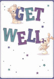 Radiating cheerful optimism and heartfelt warmth, this illustrated get well card expresses the spirit of Swiss Cottage with every playful detail. The scene springs to life as an adorable teddy bear, with hand-drawn soft fur, and a lively puppy with floppy, textured ears, each hold on to the bold teal and indigo letters that spell 'Get Well,' their gentle interaction echoing the community's care. Spangled with twinkling stars in deep and dreamy hues, the design carries the magic and hope of a fresh spring morning in Swiss Cottage's gardens. The clean, creamy backdrop offers a breath of clarity and light-an open invitation to healing. The tactile rendering creates the sense of a warm, gentle embrace, one that soothes and encourages, as thoughtfully as a carefully arranged bouquet delivered by a Swiss Cottage florist. This card transforms a simple message into an act of comfort and support, perfect for brightening a loved one's day in physical and emotional recovery.